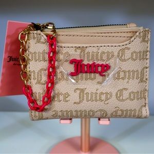 NWT Juicy Couture Hot Pink/Gold Chain Wristlet - Sandstone Embossed Logo